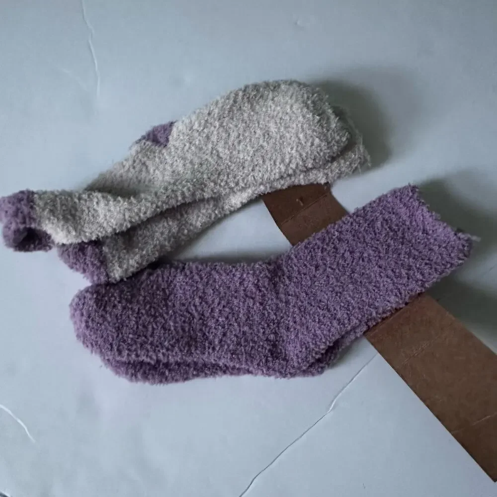 Rae Dunn Fuzzy Socks Bundle, Purple and Ivory NWT